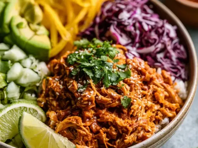 Foolproof Crockpot Pulled Chicken Bowls